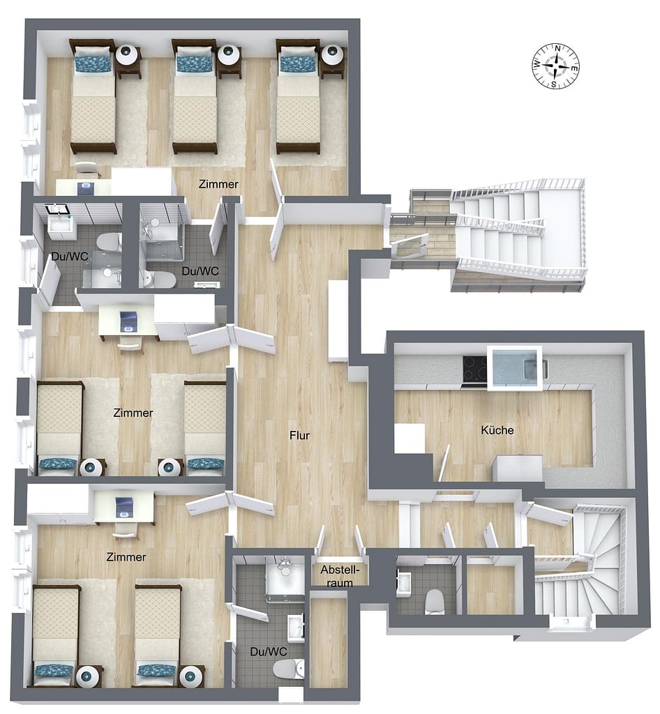 Grundriss Dachgeschoss mit drei Zimmern